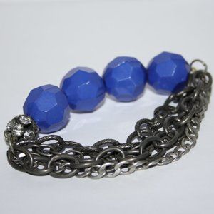 💙💎 Beautiful Silver Rhinestone + Blue Bead Bracelet (7") 💎💙